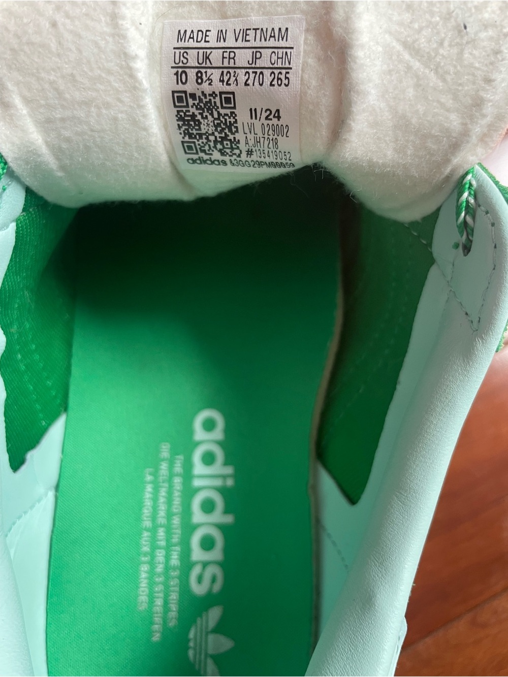 adidas Green Suede Sneakers with White Stripes and Gum Sole - Picture 5 of 6